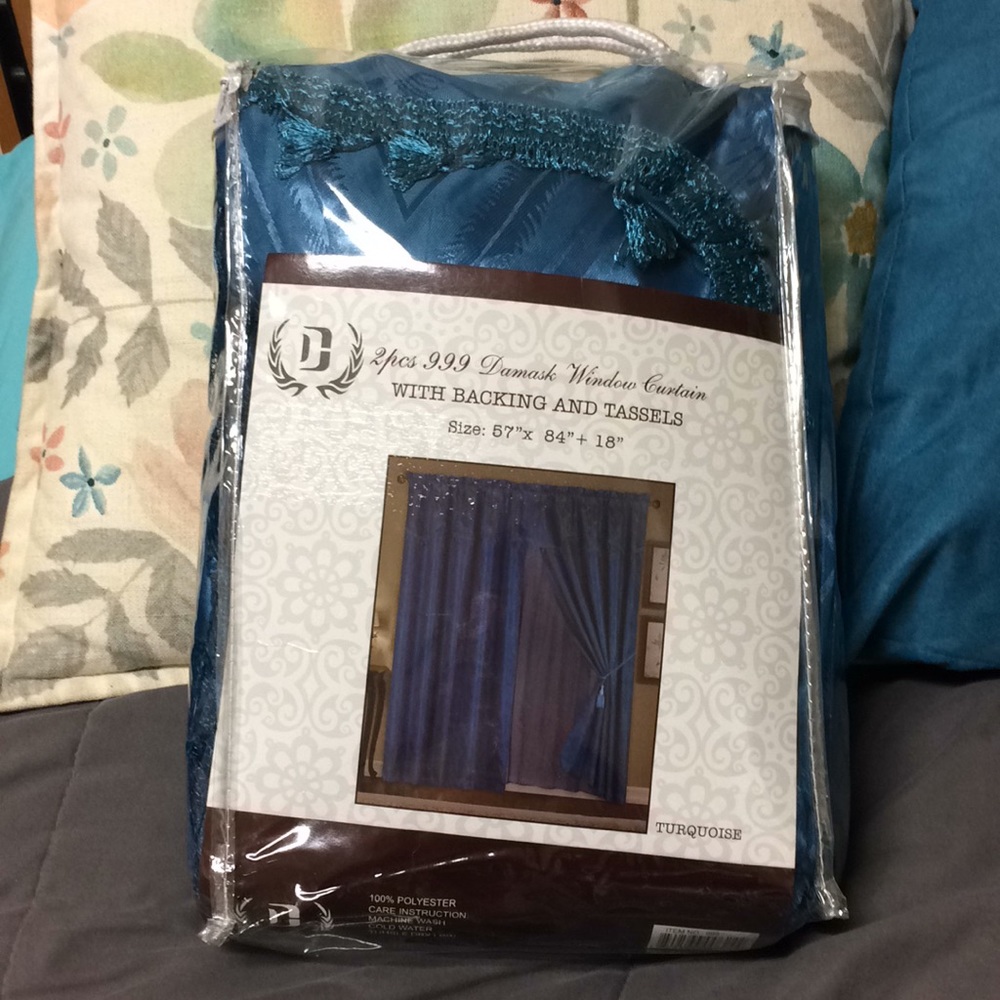 Turquoise Damask Window Curtains